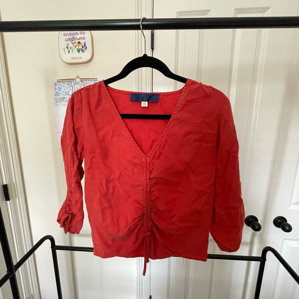 Red Orange Ruched Blouse